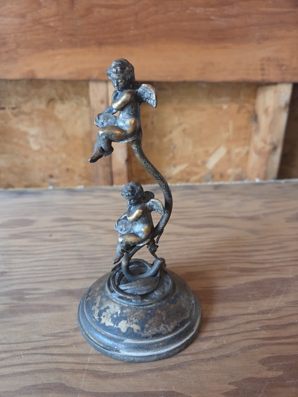 Antique-Style Bronze Cherub Figurine Home Art - Patina Finish